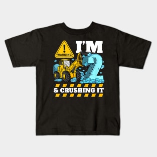 Kids Construction Truck 2nd Birthday Shirt Boy 2 Bulldozer Digger Kids T-Shirt